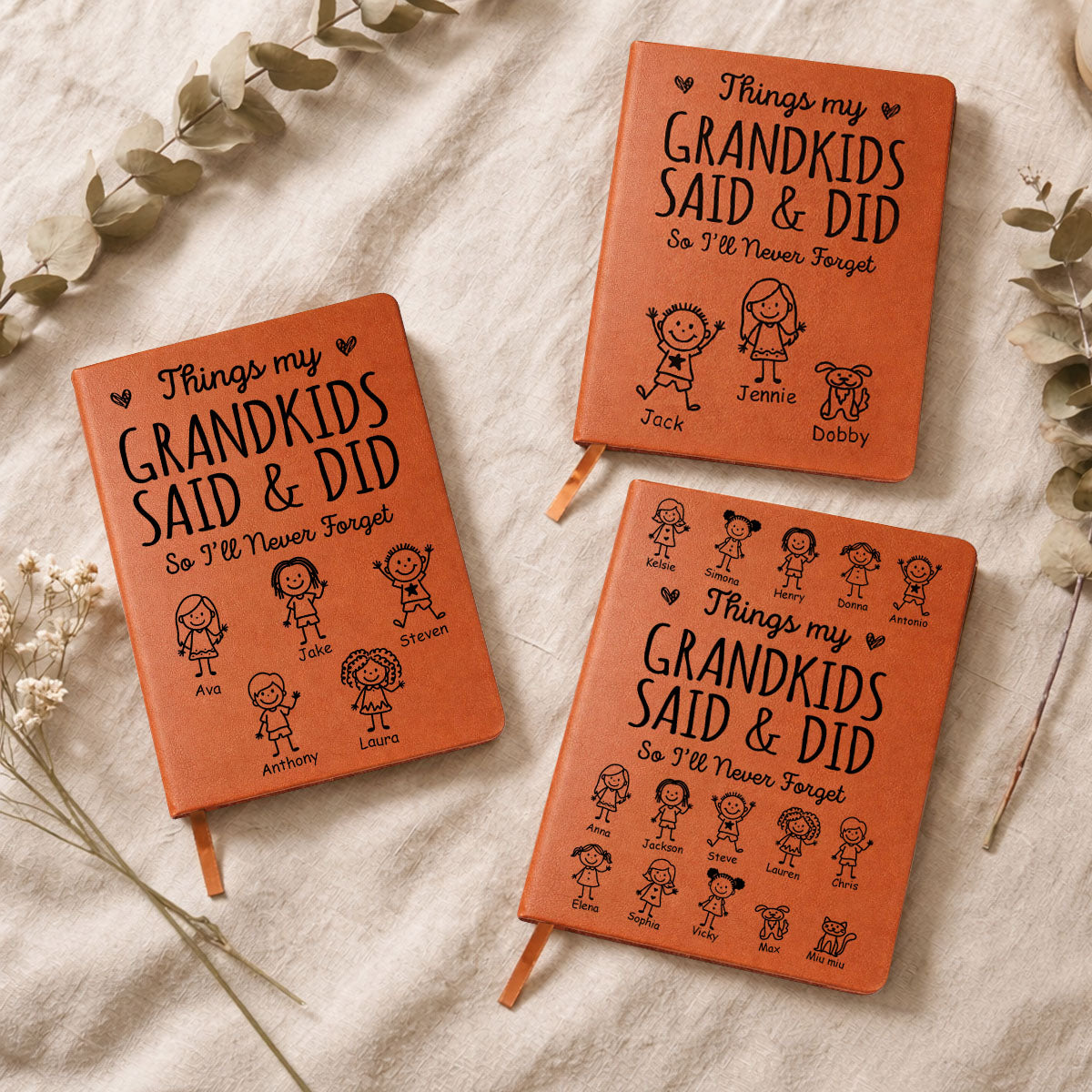 Things My Grandkids Said & Did - Personalized Leather Journal Mother's Day Gift For Grandma. Gift For Grandfather
