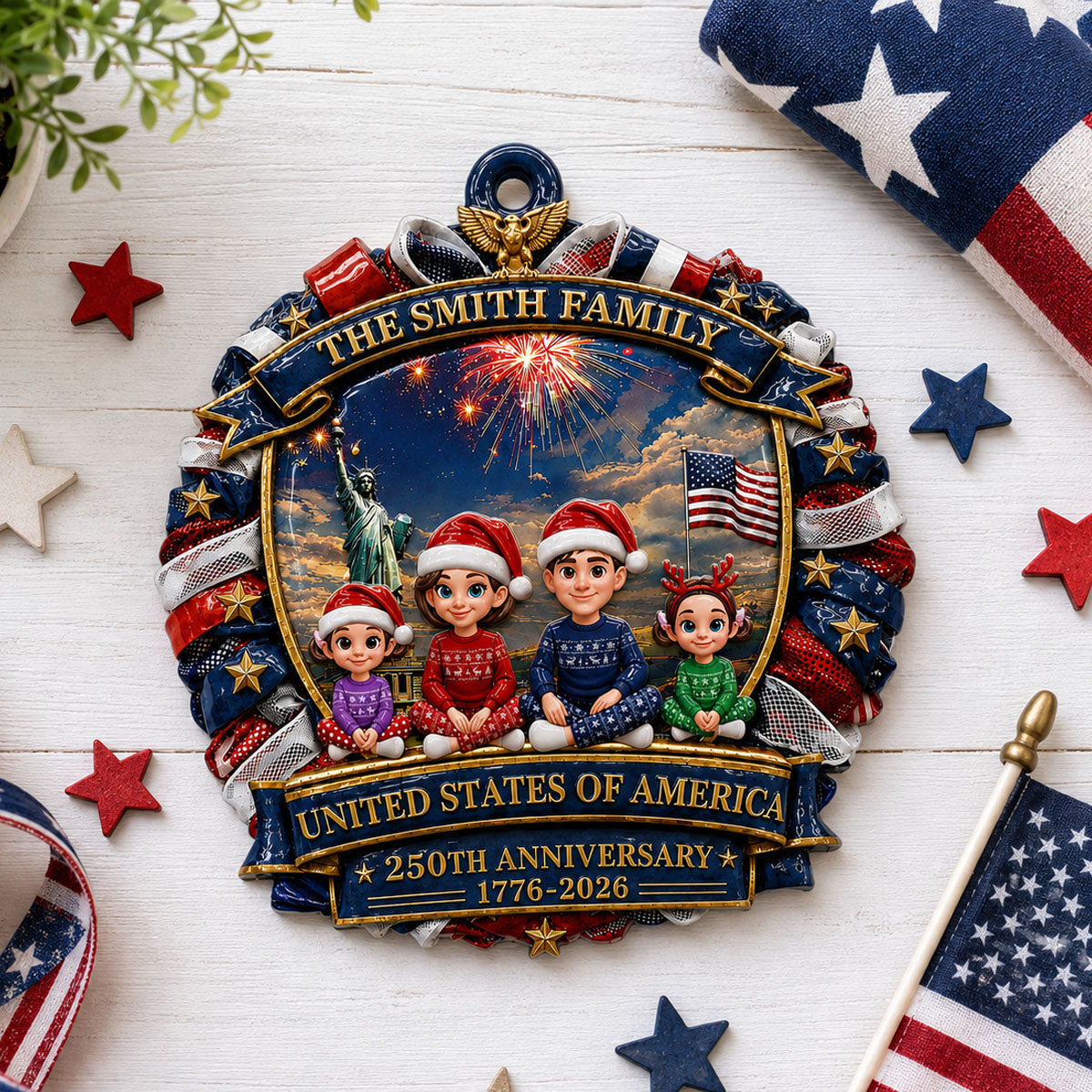America Family Christmas - Proud Family Ornament - Real 3D Raised Ornament