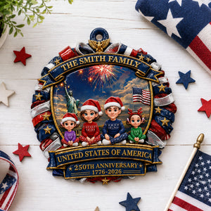 America Family Christmas - Proud Family Ornament - Real 3D Raised Ornament