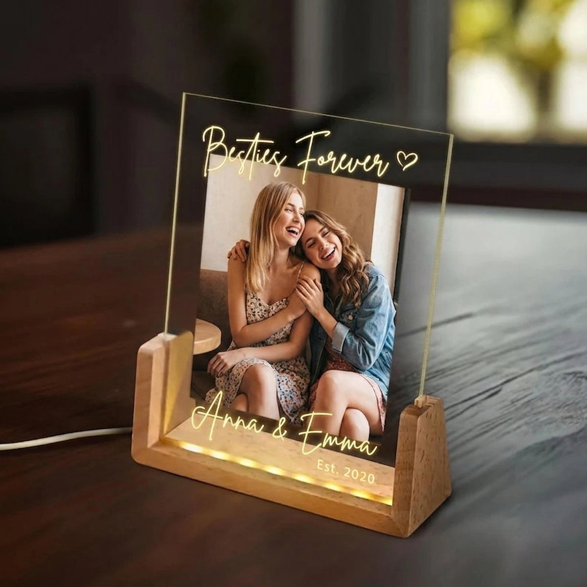 Besties Forever - Personalized Besties Photo LED Night Light Lamp, Gift For Besties