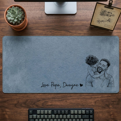 Personalized Leather Desk Mat from Photo, Custom Line Art Mouse Pad for Dad, Father s Day Gift for Husband, Daddy Picture Desk Pad Mouse Mat