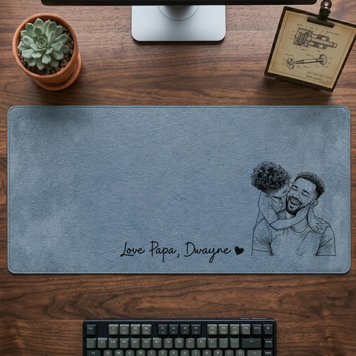 Personalized Leather Desk Mat from Photo, Custom Line Art Mouse Pad for Dad, Father s Day Gift for Husband, Daddy Picture Desk Pad Mouse Mat