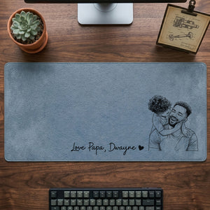 Personalized Leather Desk Mat from Photo, Custom Line Art Mouse Pad for Dad, Father s Day Gift for Husband, Daddy Picture Desk Pad Mouse Mat