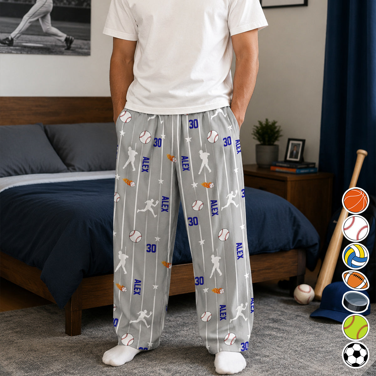 Custom Name & Number For Baseball, Softball, Soccer, Football, Basketball, Hockey Lover - Personalized Lounge Pants