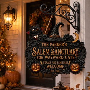 Salem Sanctuary For Wayward Cats Ferals - Personalized Wood Sign - Halloween Decoration, Gift For Cat Lovers