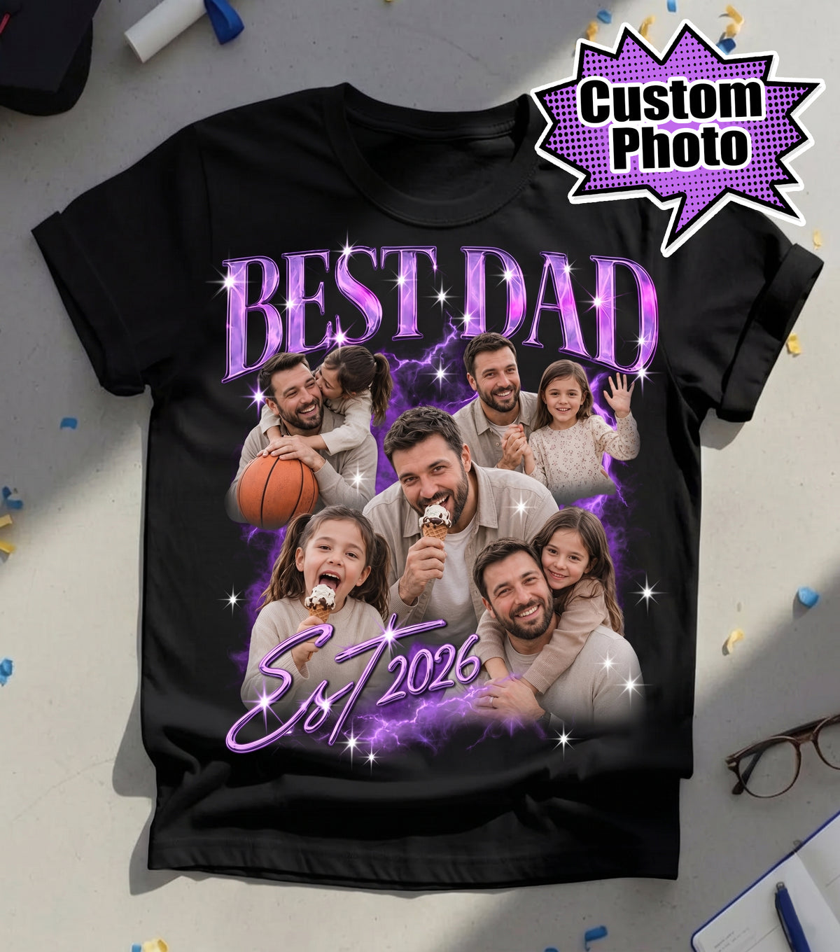Personalized Best Dad Ever Shirt, Custom Photo Collage Tee, Est 2026 Dad Shirt, Fathers Day Gift, Gift for Dad