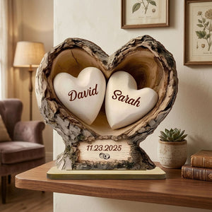 Personalized Wooden Heart Tree Keepsake with Custom Names & Date
