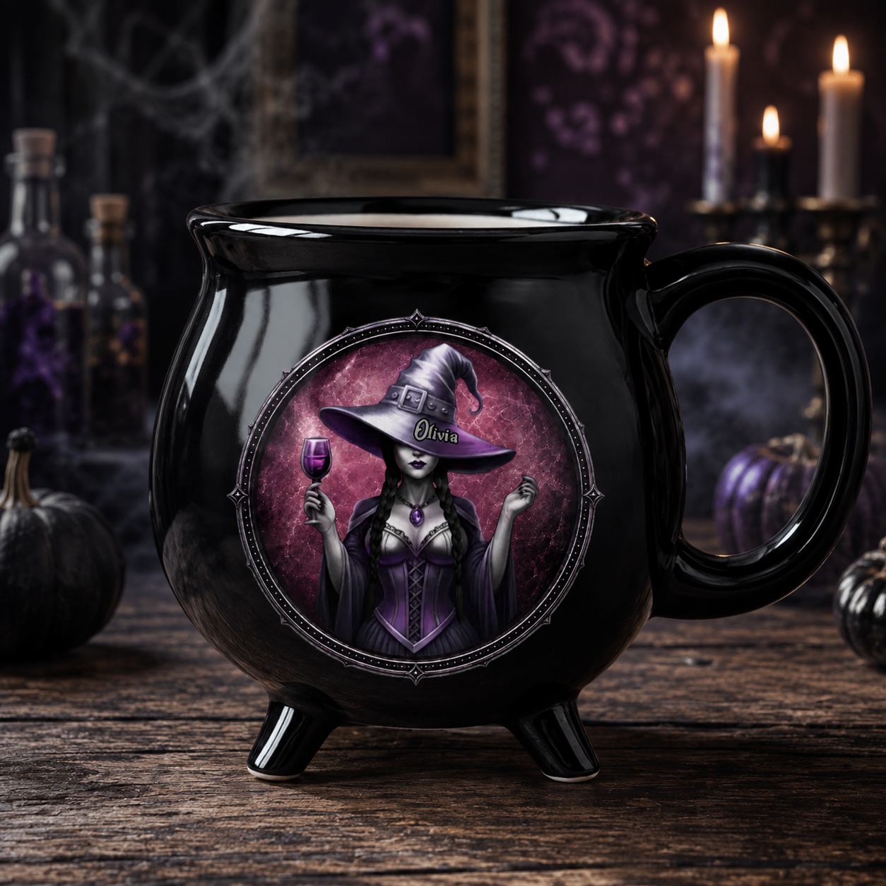 Custom Witchy Cauldron Coffee Mug - Personalized Halloween Gifts For Witch, Wife, Daughter, Besties, Sisters, Granddaughter, Grandma, Mom, Yourself - Starry Night, Witchy Mind