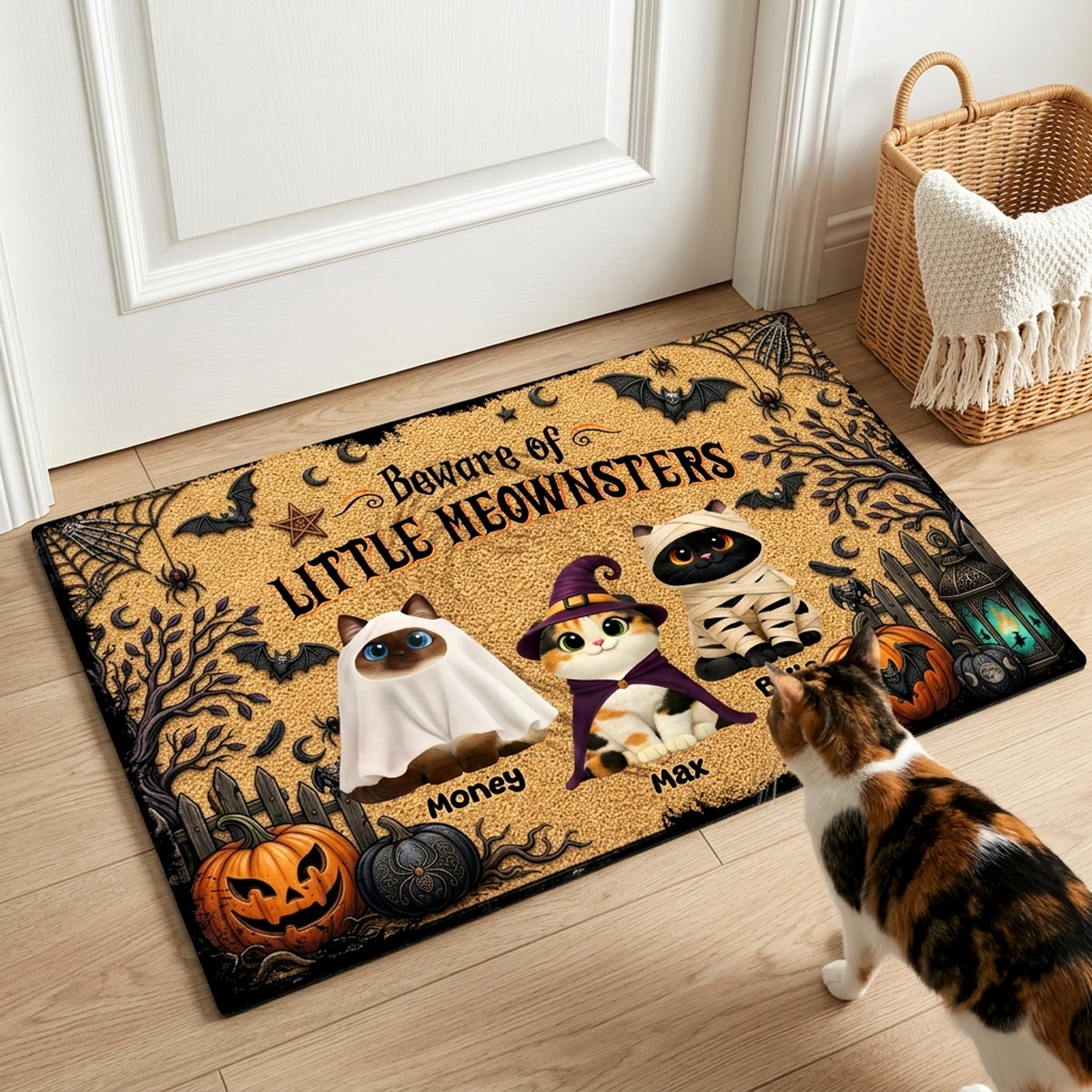 Spooky Halloween Beware of Little Cats Meownsters - Personalized Doormat - Halloween Gift For Cat Lovers, Halloween Decor
