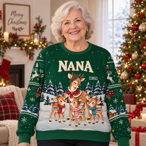 Nana Reindeer With Kids - Personalized 3D Sweatshirt - Christmas Gift For Grandma