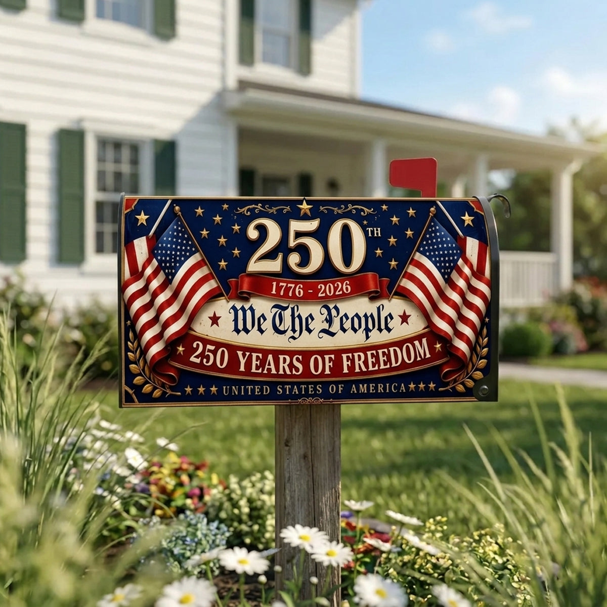 Patriotic Mailbox Cover, 250th America Anniversary Decor, We The People Yard Sign, July 4th Gift 2026, USA Freedom Outdoor Gift for Home