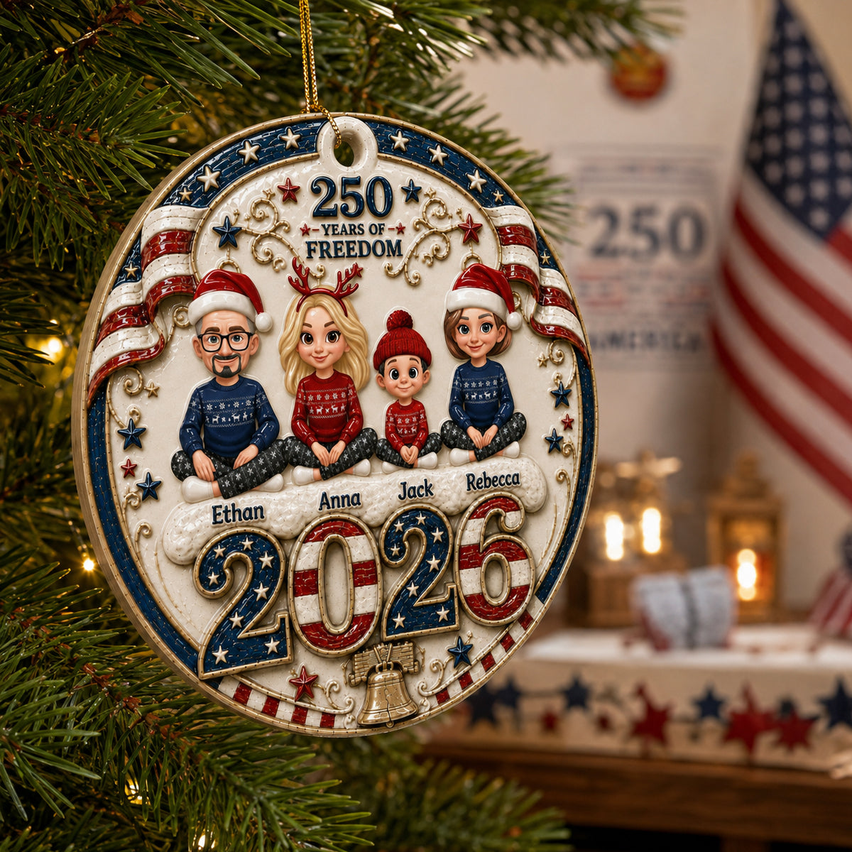 Love Grows Best Together 250 Years Of Freedom - Family Ornament - Real 3D Raised Ornament