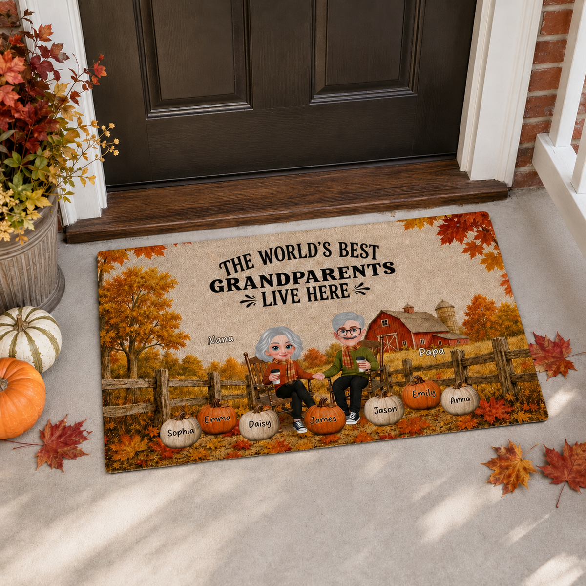 Fall Season Cozy Warm Farmhouse Style - Personalized Doormat - Fall Decor For Grandparents