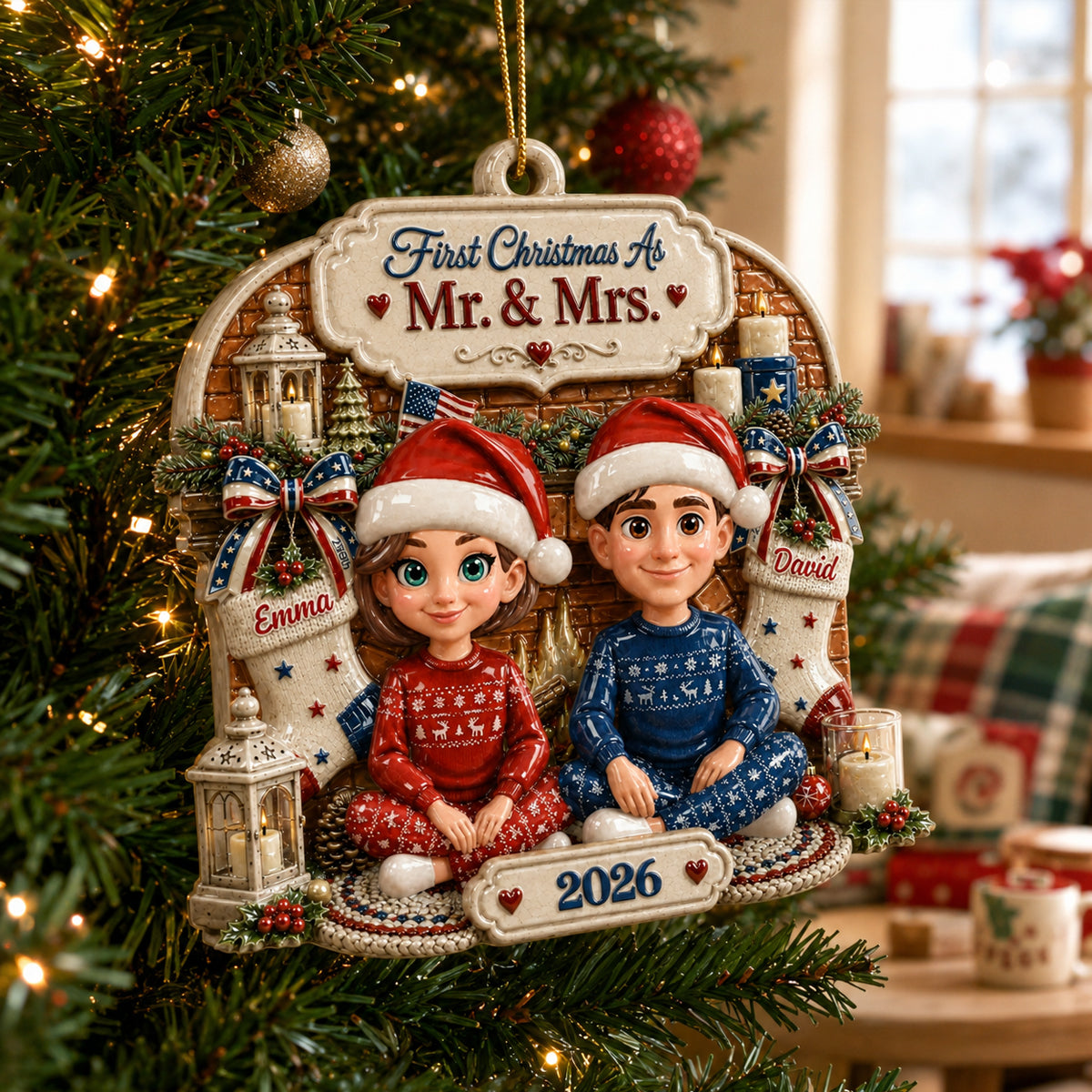 Him And Her - Our Warm Holiday Ornament - Real 3D Raised Ornament