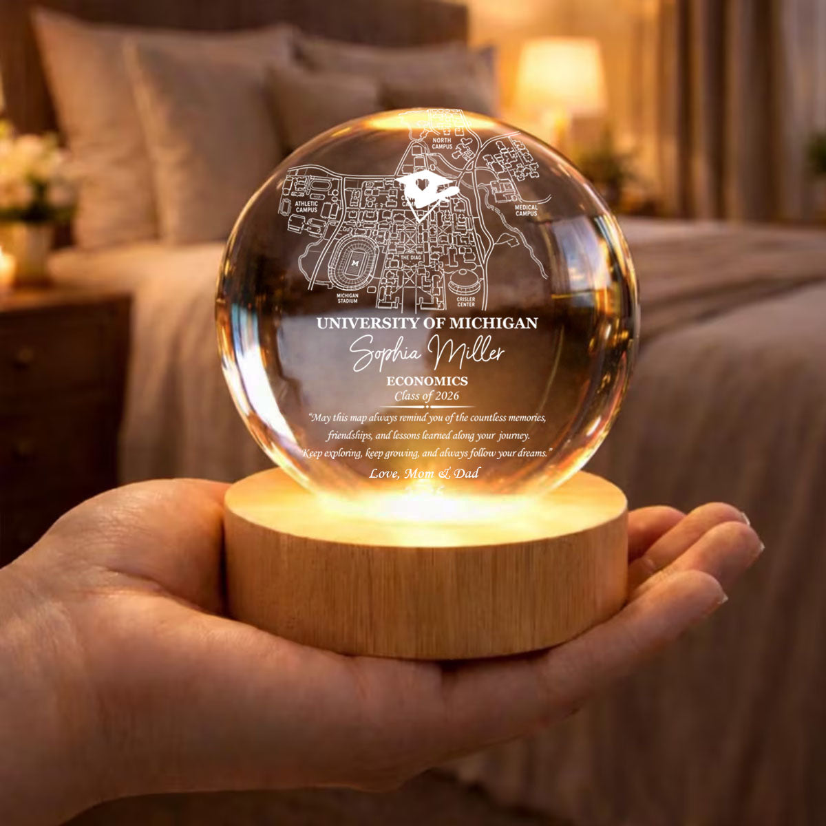 May This Map Always Reminds You - Personalized Map Crystal Ball LED Light For Graduates