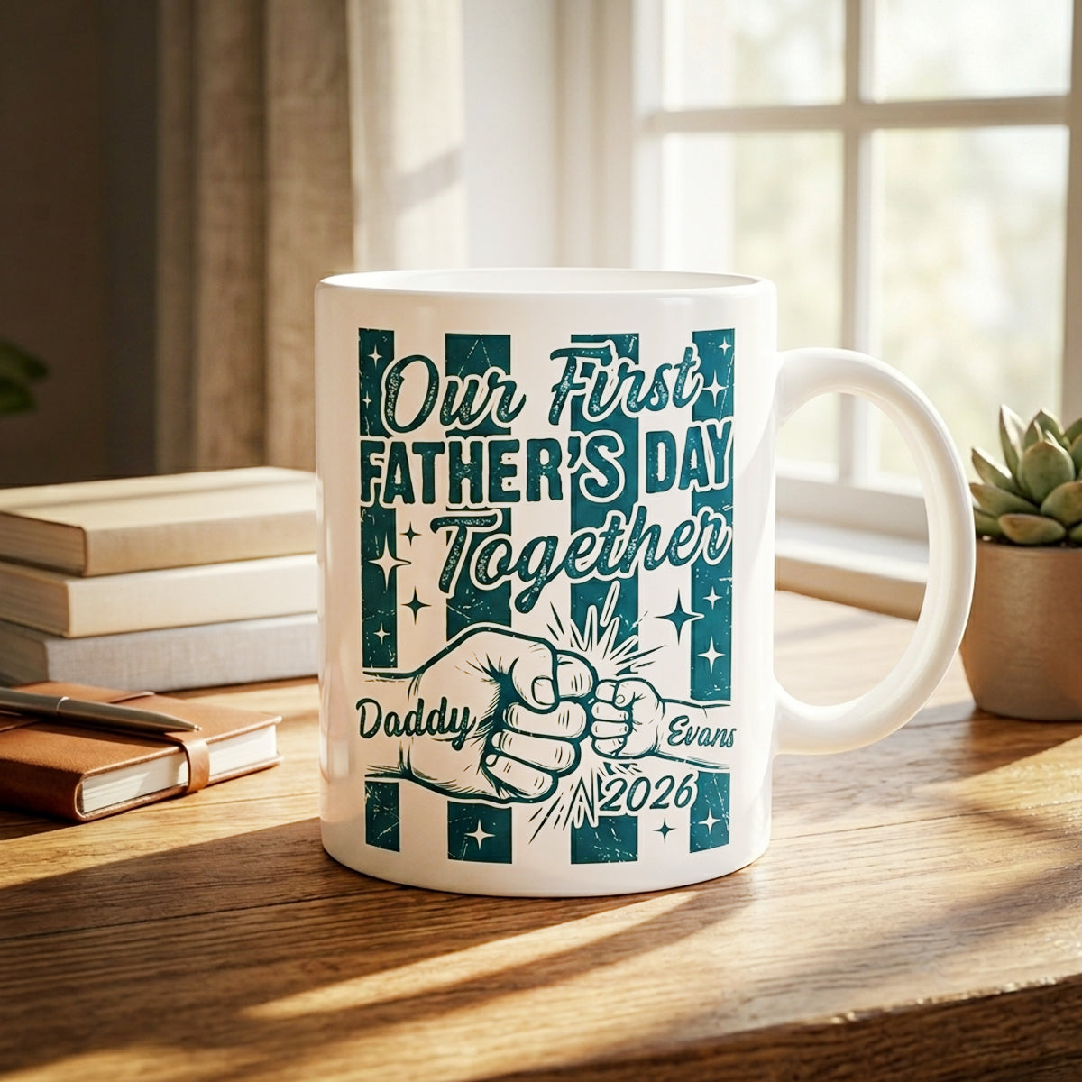 Our First Father's Day Together Striped Mug - Personalized Mug for New Dad