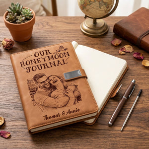 Custom Photo Bold Sketch All My Travel Crap Woman Man Portrait - Personalized Leather Notebook Pen Set