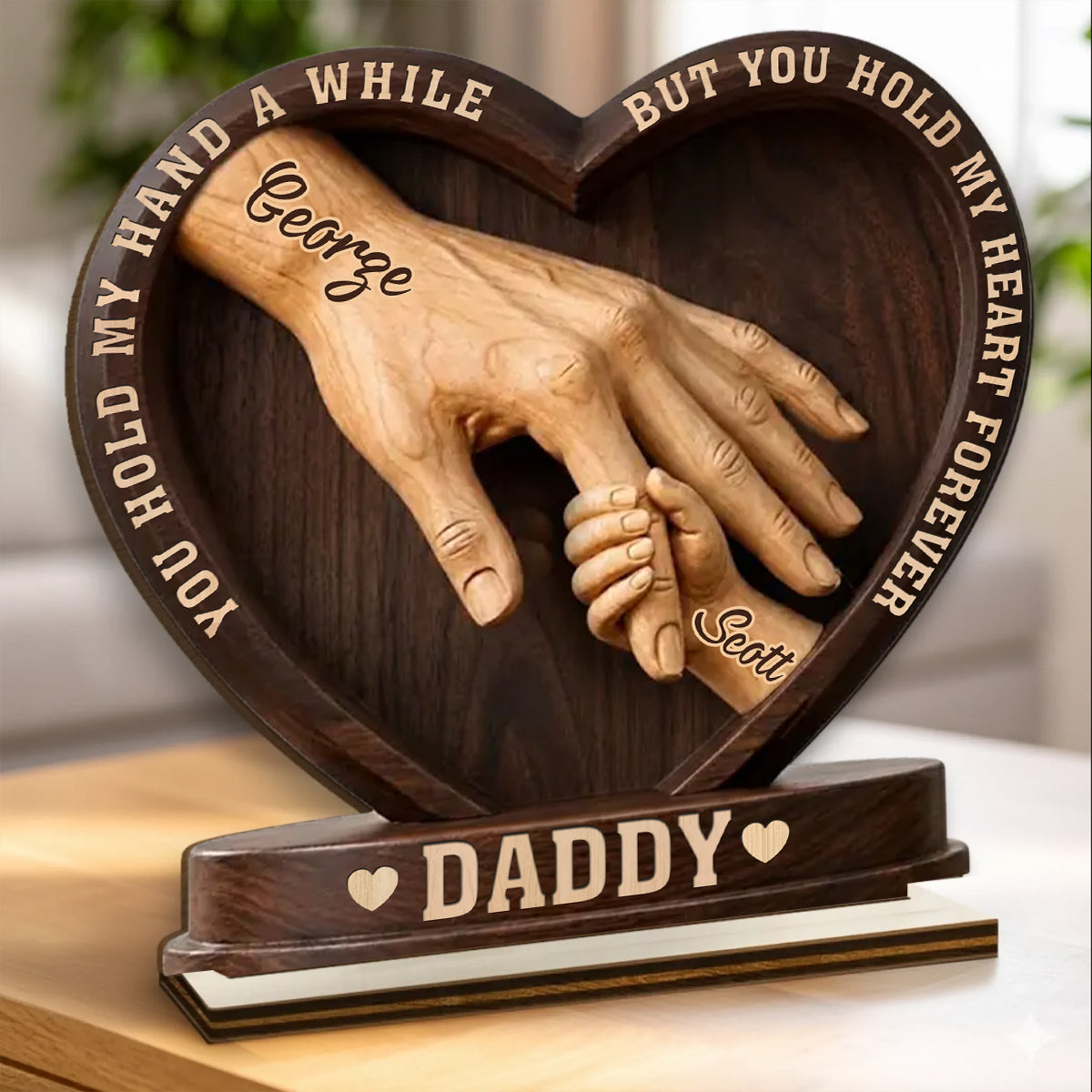 May Outgrow Your Lap, But Never your hand Custom 2-Layered Wooden Plaque - Personalized Father's Day Birthday Gifts For Dad, Grandpa - Crafted With Love