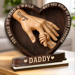 May Outgrow Your Lap, But Never your hand Custom 2-Layered Wooden Plaque - Personalized Father's Day Birthday Gifts For Dad, Grandpa - Crafted With Love