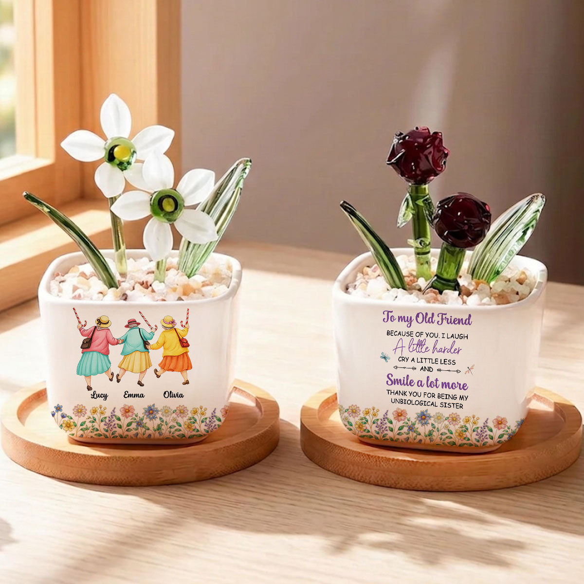Cry A Little Less And Smile More - Personalized Custom Glass Everlasting Tulips