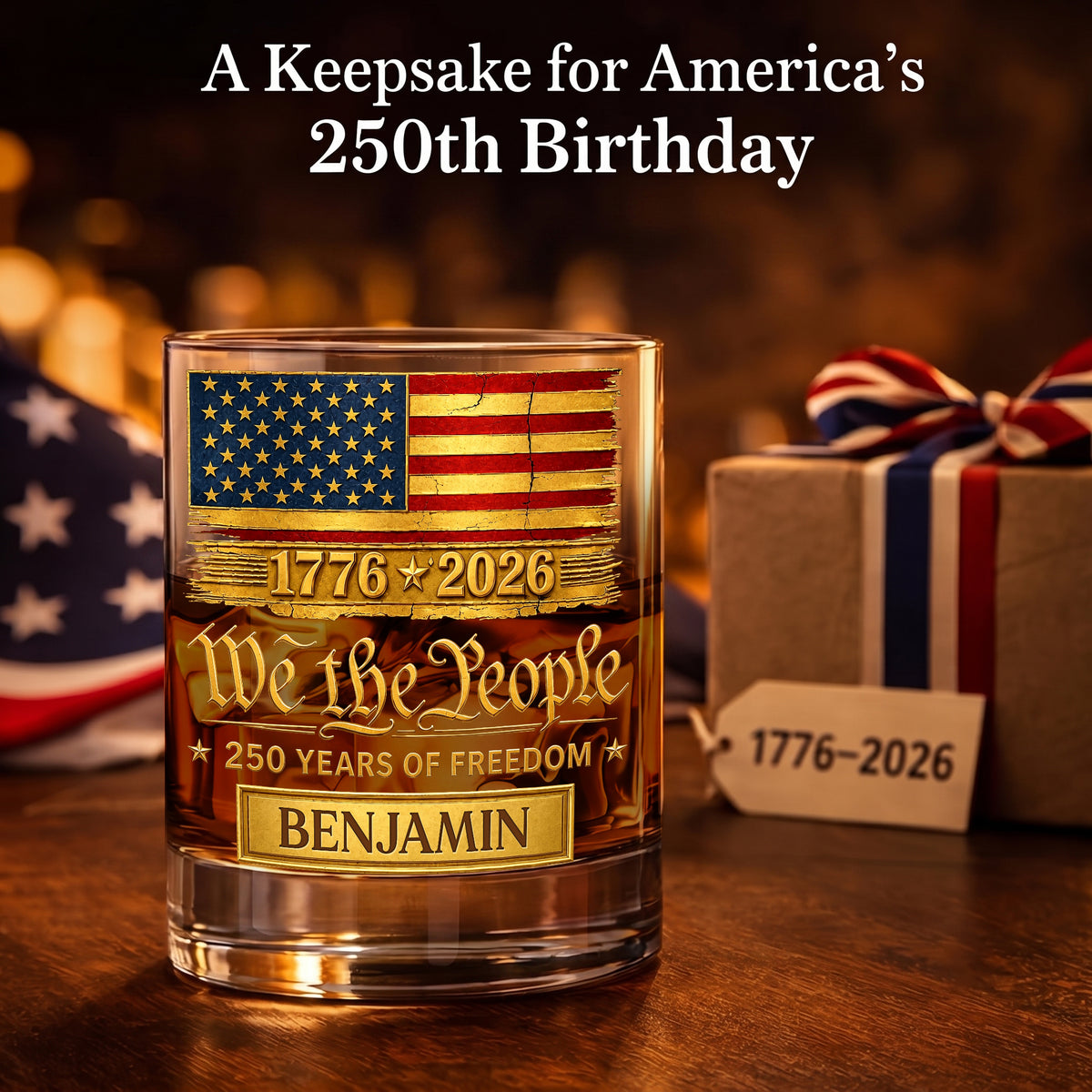 We the People 250 Years of Freedom, Personalized Whiskey Glass, Gift For Him