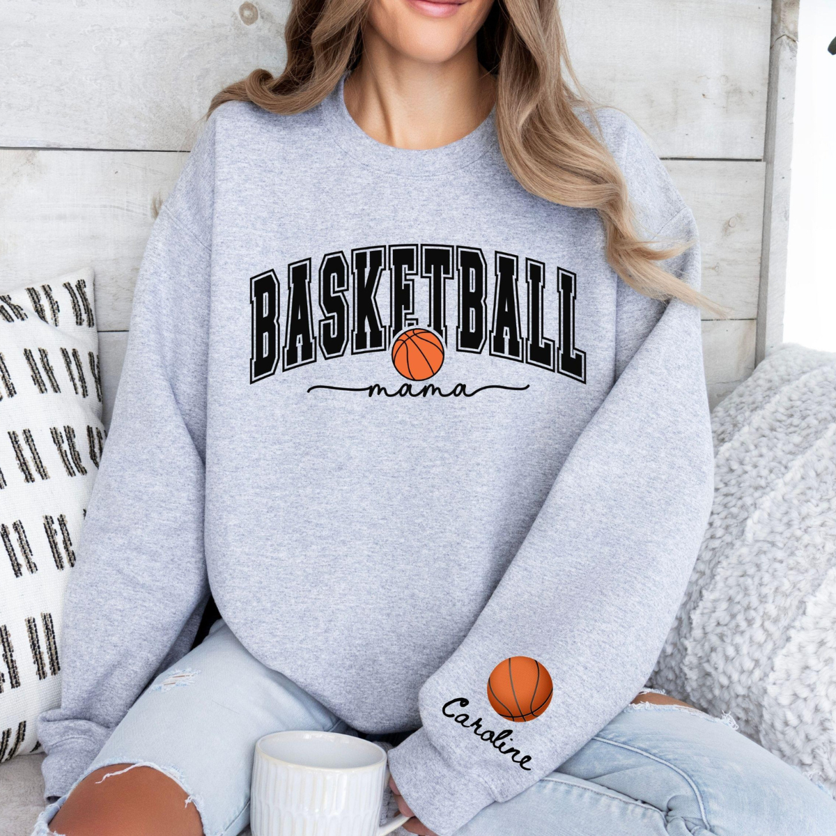 Custom Basketball Mom With Kids Name On Sleeve - Personalized Apparel - Gift For Mother