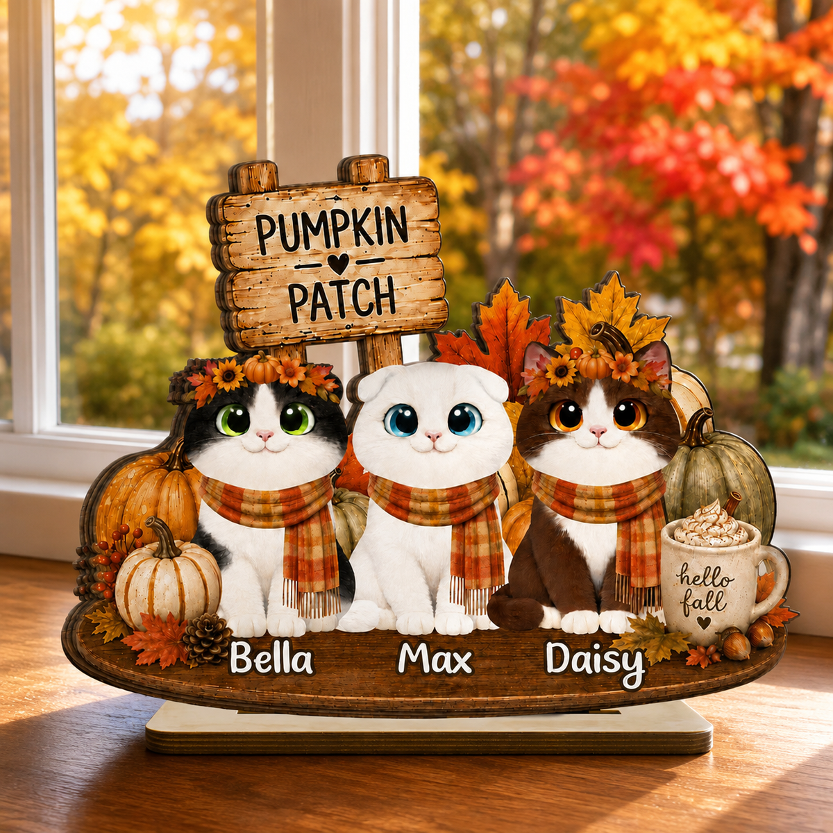 Fall Season Cats Pumpkin Patch - Personalized Wooden Plaque - Fall Decor for Cat Lovers