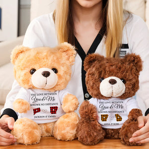 Love Knows No Distance - Teddy Bear With Personalized Photo Shirt - Personalized Teddy Bear
