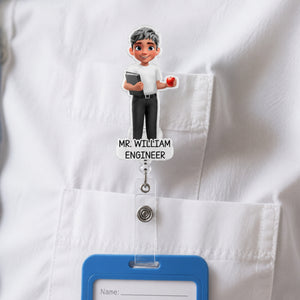 Custom Character For Teacher, Coworker, Boss With Name - Personalized Acrylic Badge Reel