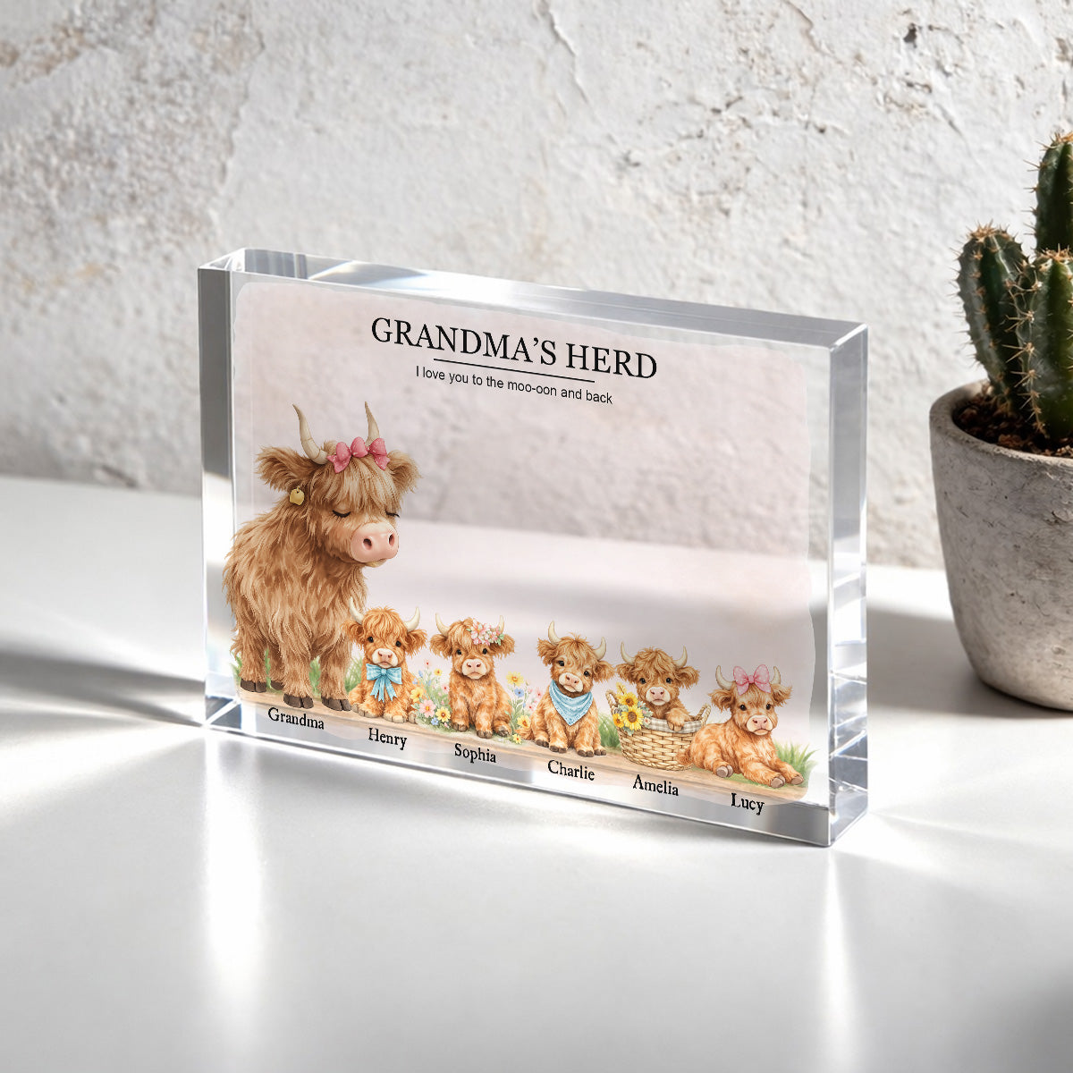 Grandma and Grandpa's Herd Highland Cow Family - Personalized Acrylic Plaque - Gift For Grandma, Gift For Grandpa, Gift For Family