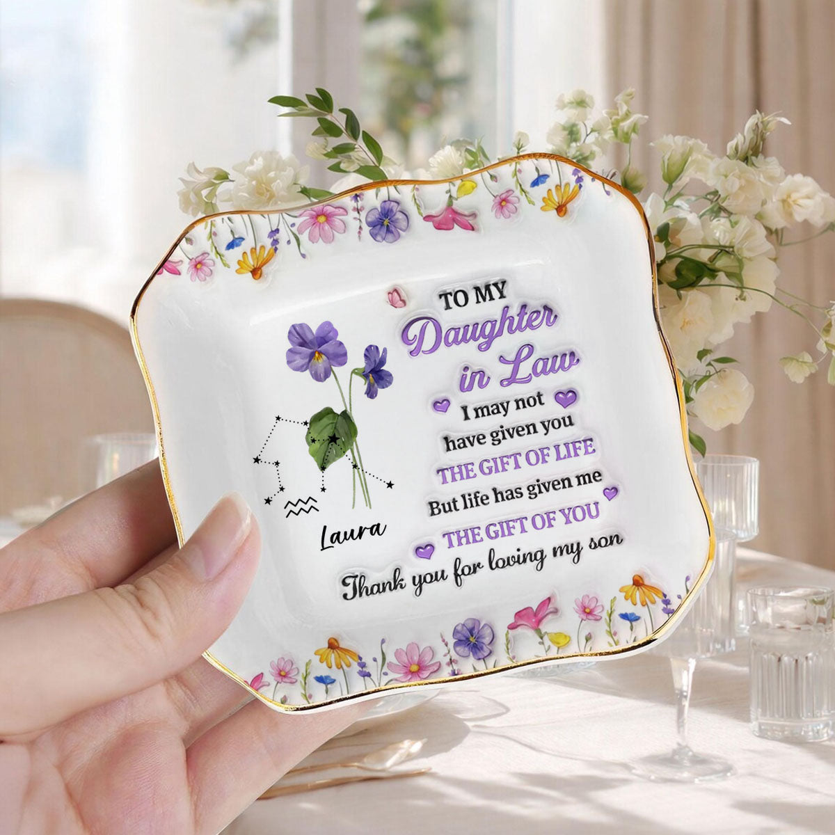 A Daughter By Heart Engaged Jewelry Dish for Her, Custom Wedding Jewelry Tray