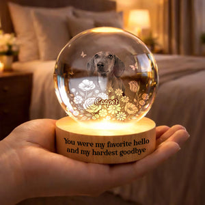 Custom Pet Portrait Crystal Ball LED Night Light - Personalized Memorial Gift for Pet Lovers