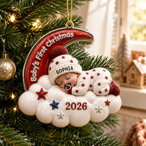 Baby’s First Christmas Moon Ornament 2026 - Real 3D Raised Ornament