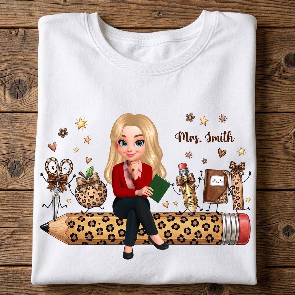Leopard Pattern School Suppliers Happy Teacher - Personalized Apparel - Gift F0r Teacher, Back To School