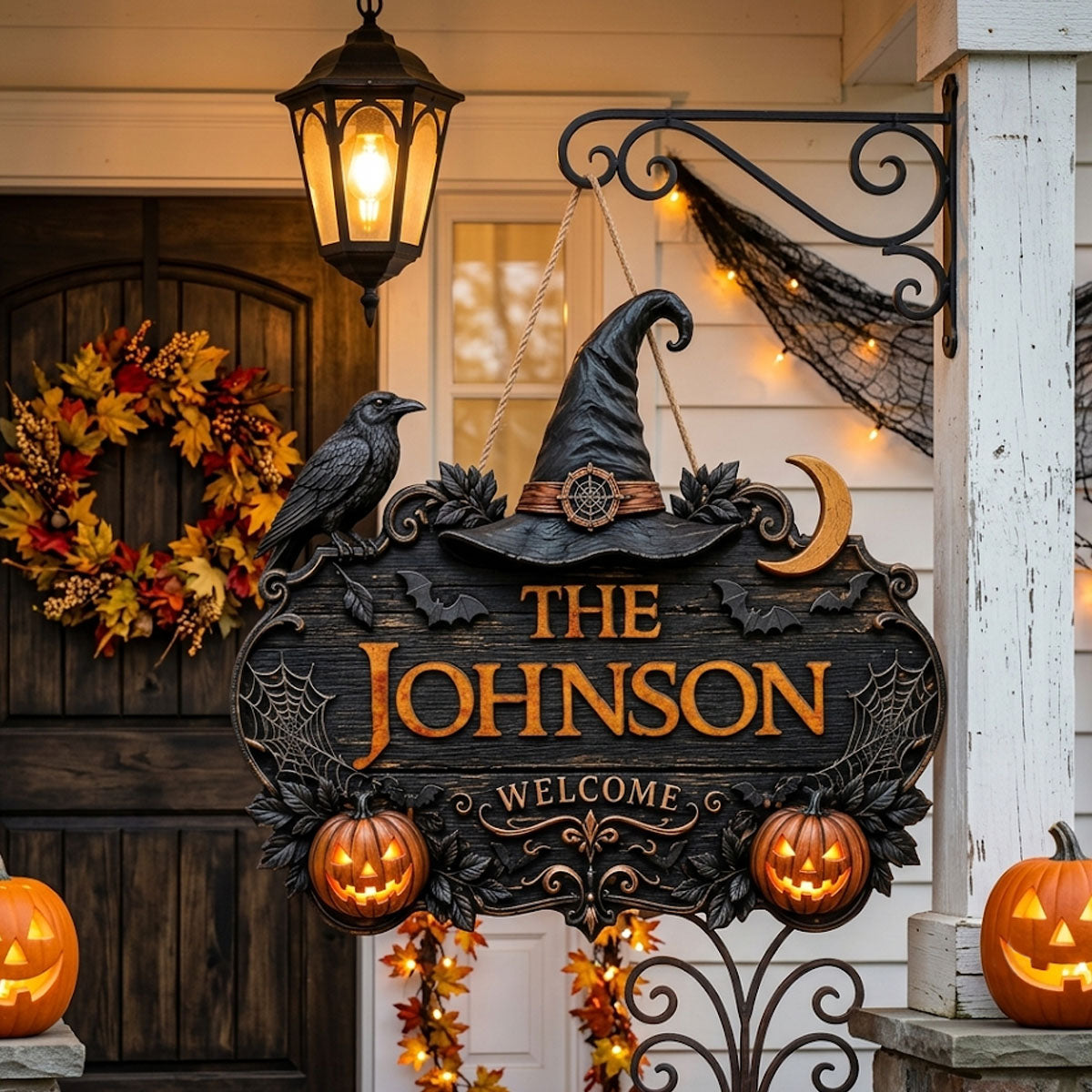 Halloween Witch Welcome Personalized Door Sign – Custom Family Name Porch Decor