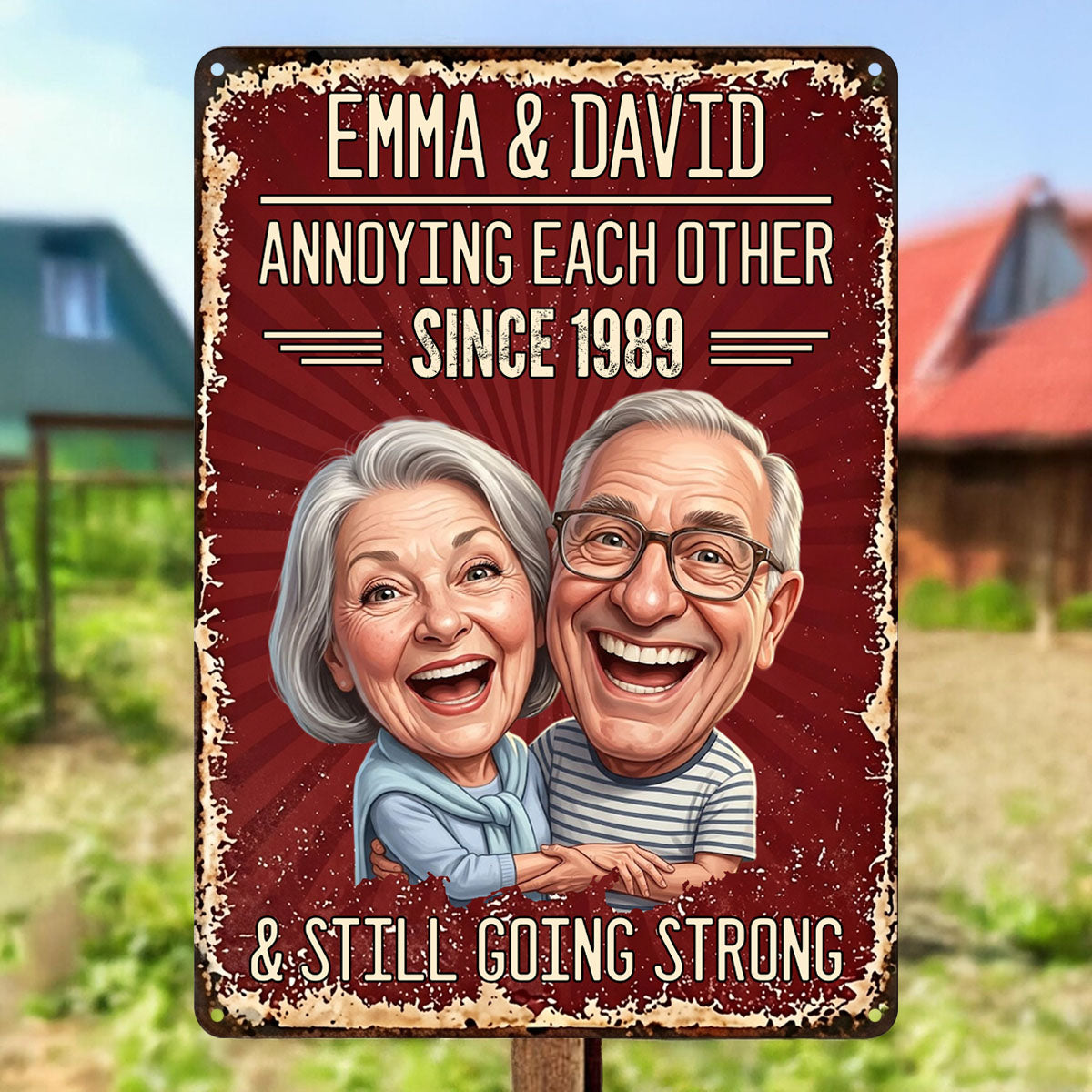 Custom Photo Caricature Vintage Annoying Each Other - Metal Sign