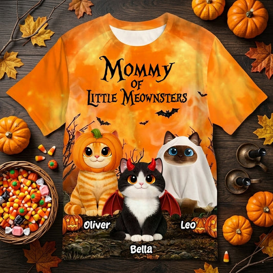 Mommy Daddy Of The Meownsters Cats - Personalized All Over Printed Shirt - Halloween Gift For Cat Lovers
