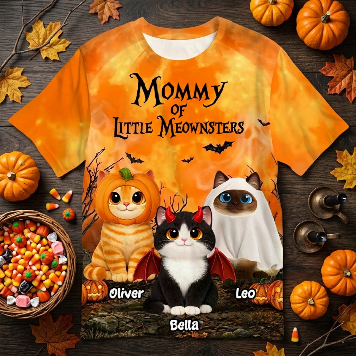 Mommy Daddy Of The Meownsters Cats - Personalized All Over Printed Shirt - Halloween Gift For Cat Lovers
