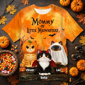 Mommy Daddy Of The Meownsters Cats - Personalized All Over Printed Shirt - Halloween Gift For Cat Lovers