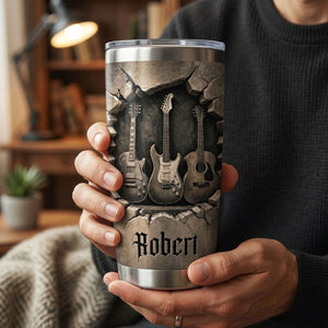 Personalized Guitar Tumbler Custom Name 3D Rock Wall Stainless Steel Travel Mug