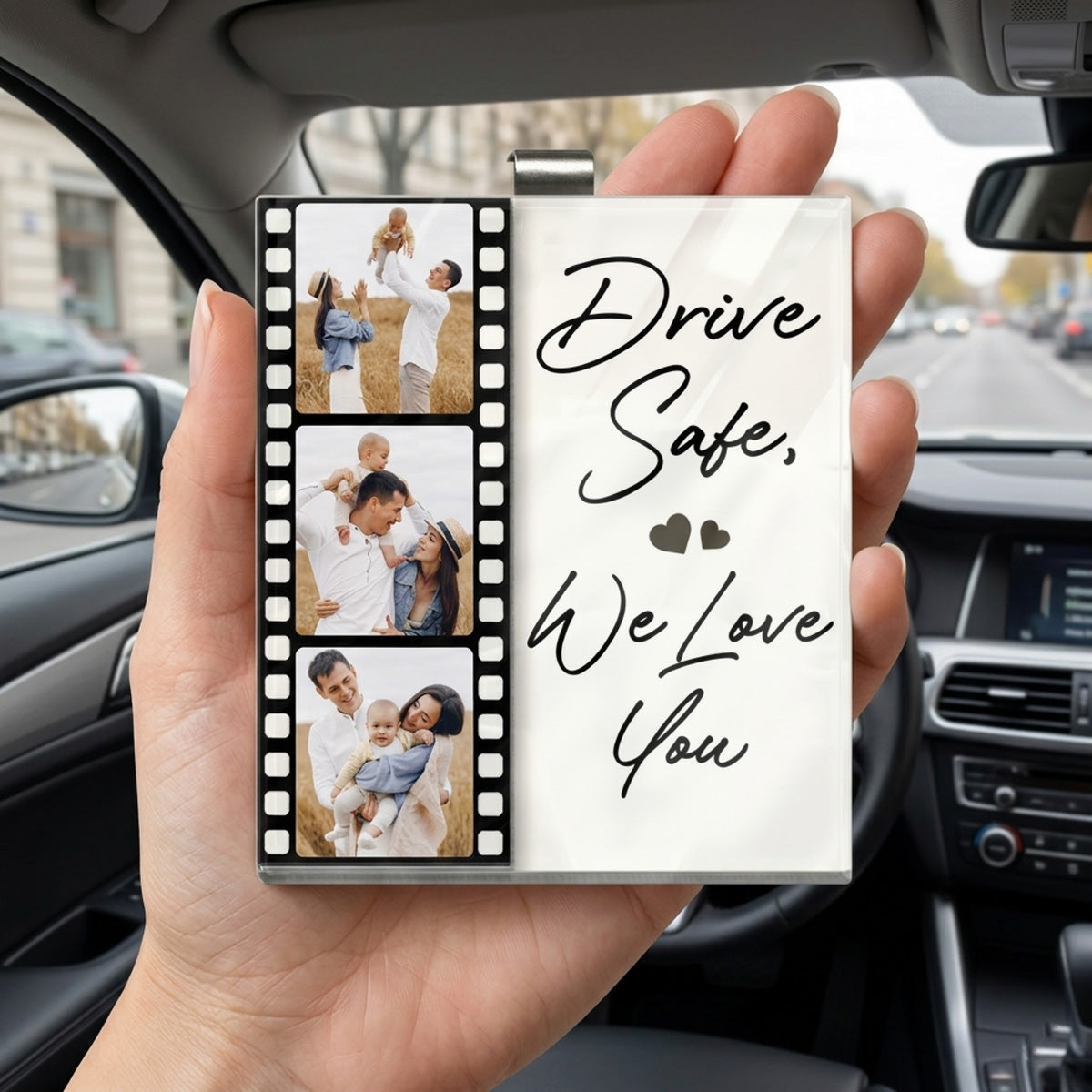 Custom Photo Drive Safe I Love You Couples Film Roll - Personalized Custom Shaped Acrylic Car Visor Clip