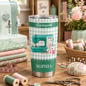 Personalized Sewing Machine 20oz Tumbler - Birth Month Flower Gifts