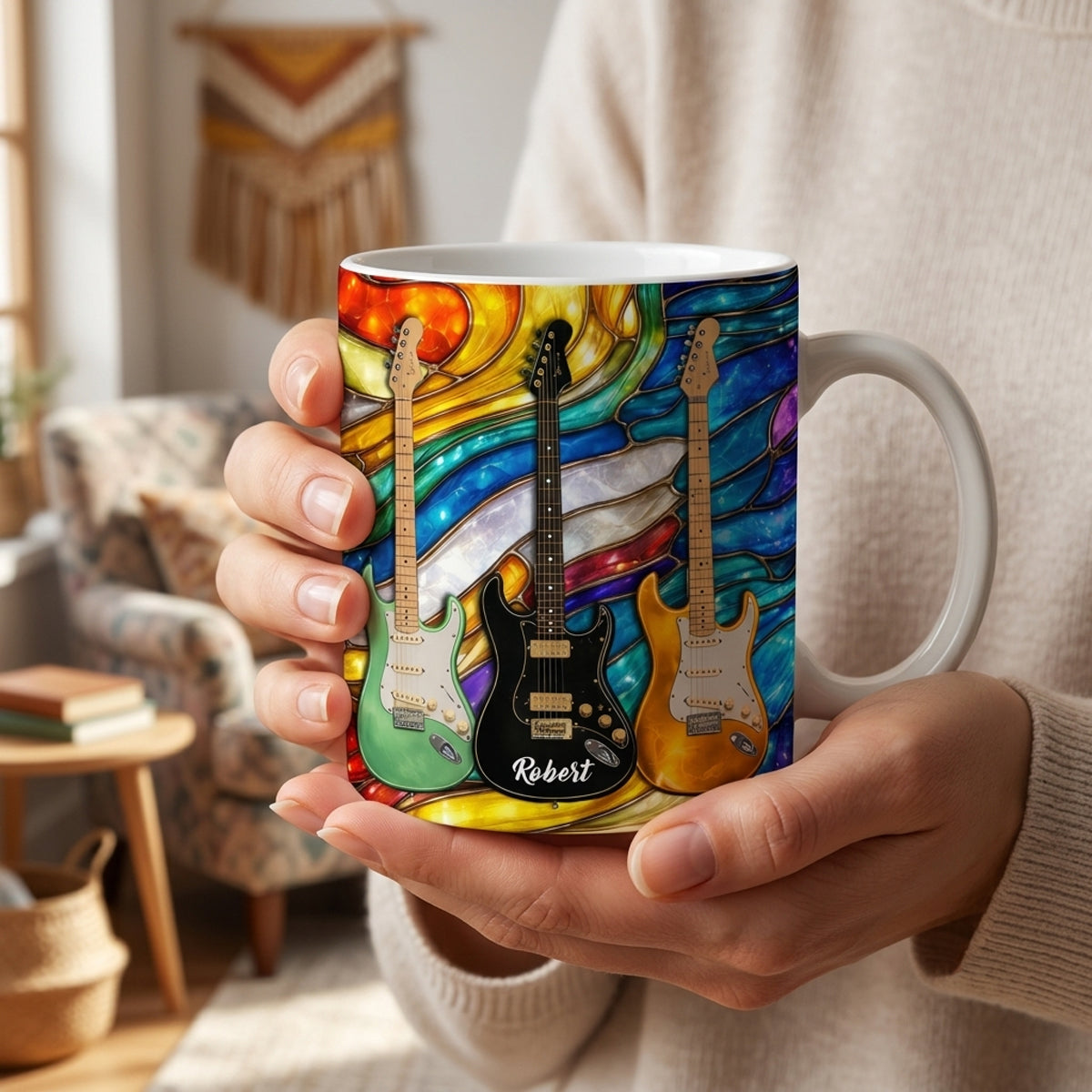 Custom Electric Guitar Mug Personalized Musician Gift Coffee Cup