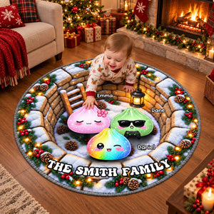 Our Christmas Crew Together 3D Illusion Quilted Rug - Personalized Quilted Mat