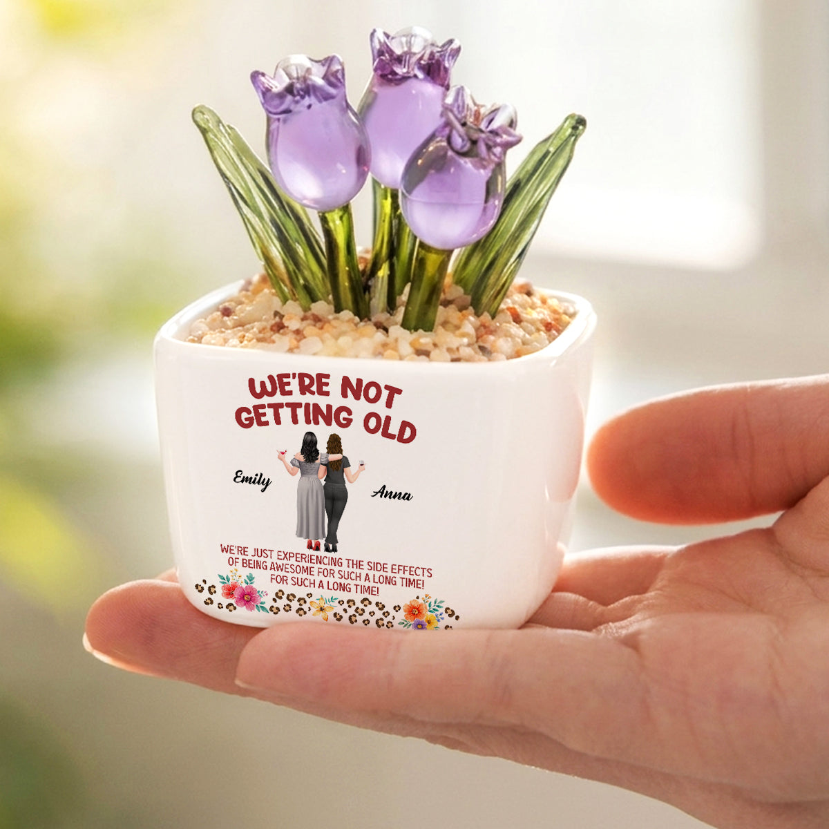 We're Not Getting Old - Personalized Mini Glass Flower Pot - Gift For Soul Sister, Bestie, Friends