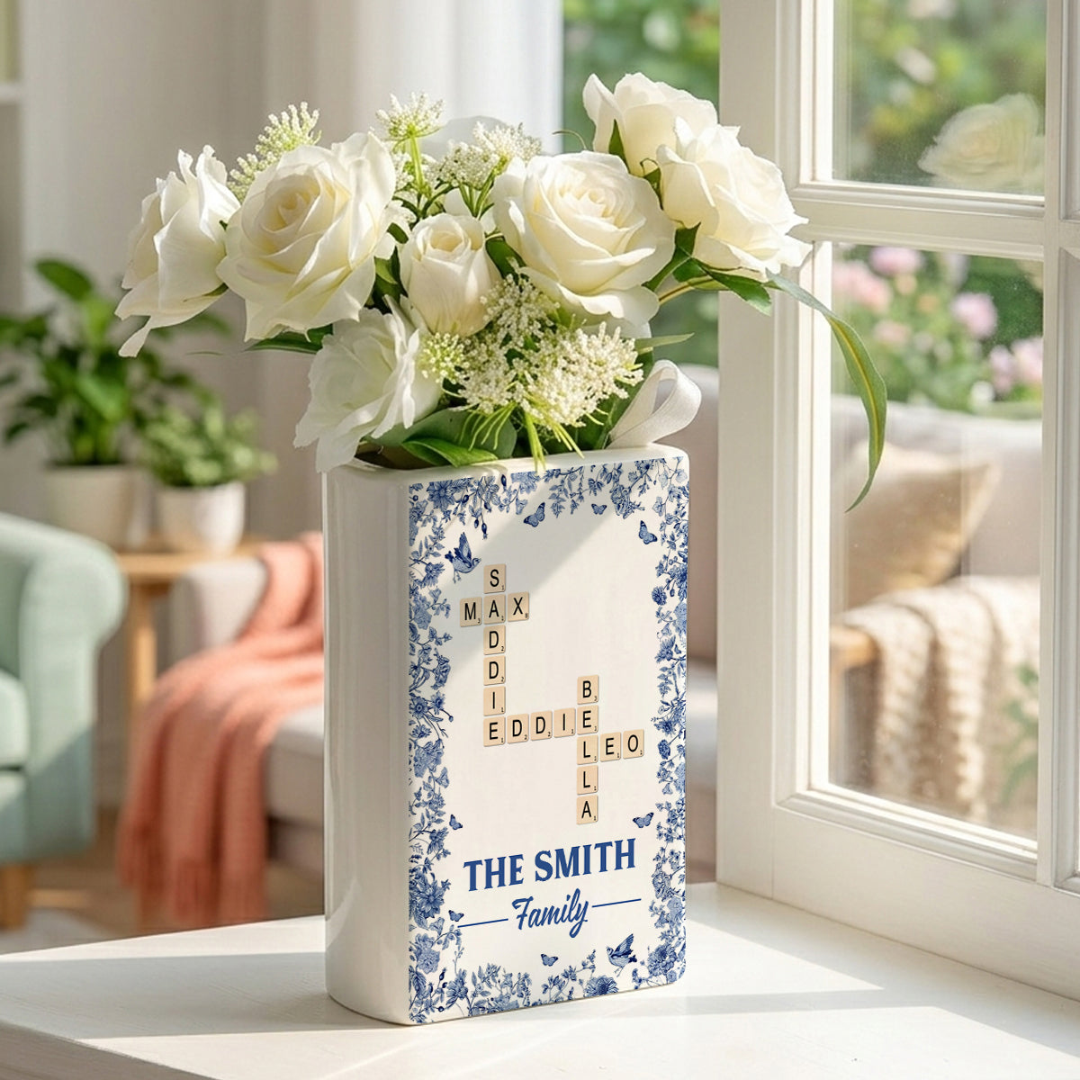 Custom Scrabble Family Crossword - Personalized Ceramic Book Vase