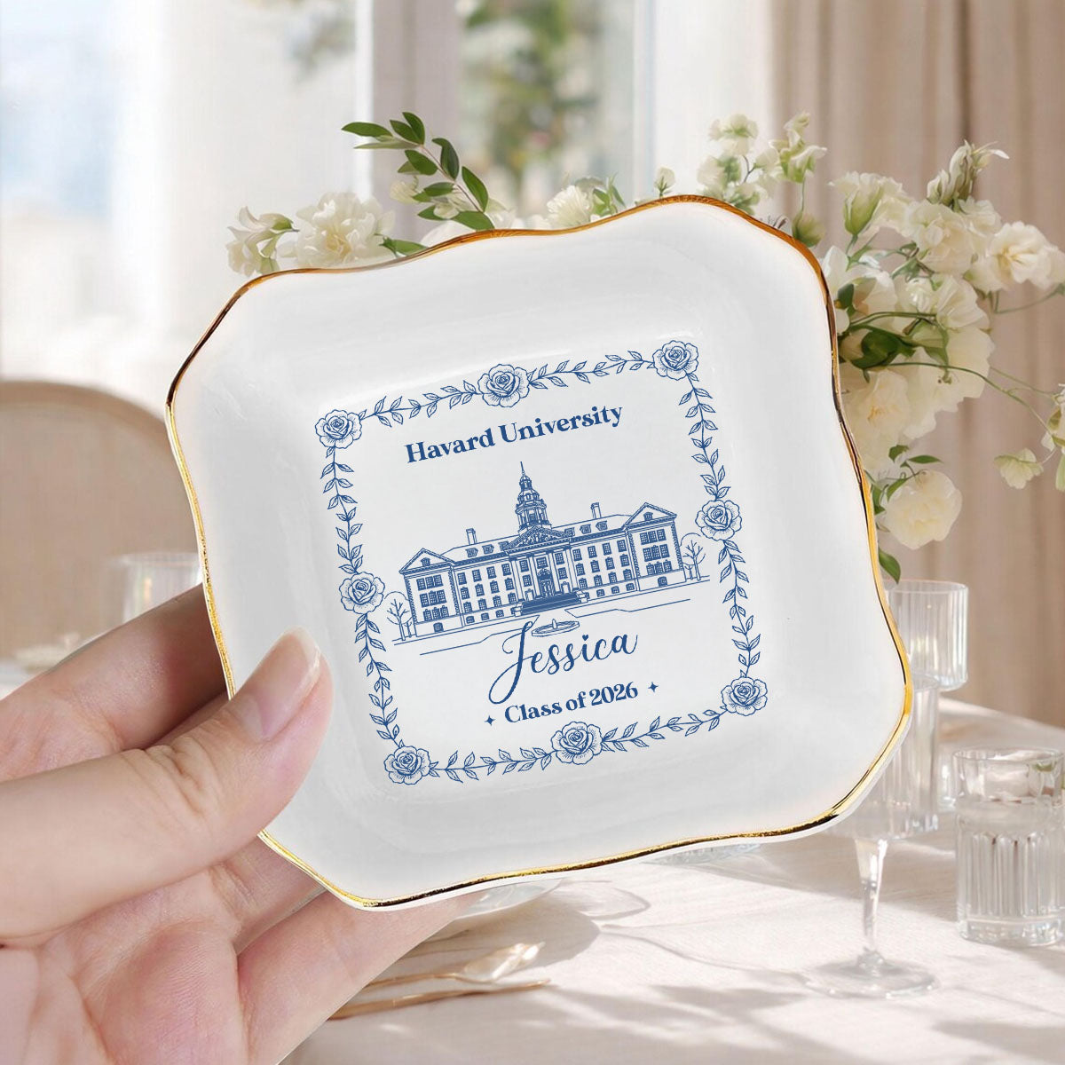 Personalized University College Jewery Plate, Graduation Ring Dish, Class of 2026 Graduation Gift for Daughter, Logo Ring Dish