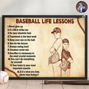Baseball Life Lessons - Upload Photo Pencil Sketch Poster For Baseball Kids Lovers