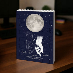 Holding Hands Moon Phase Galaxy Art - Personalized Brick Block