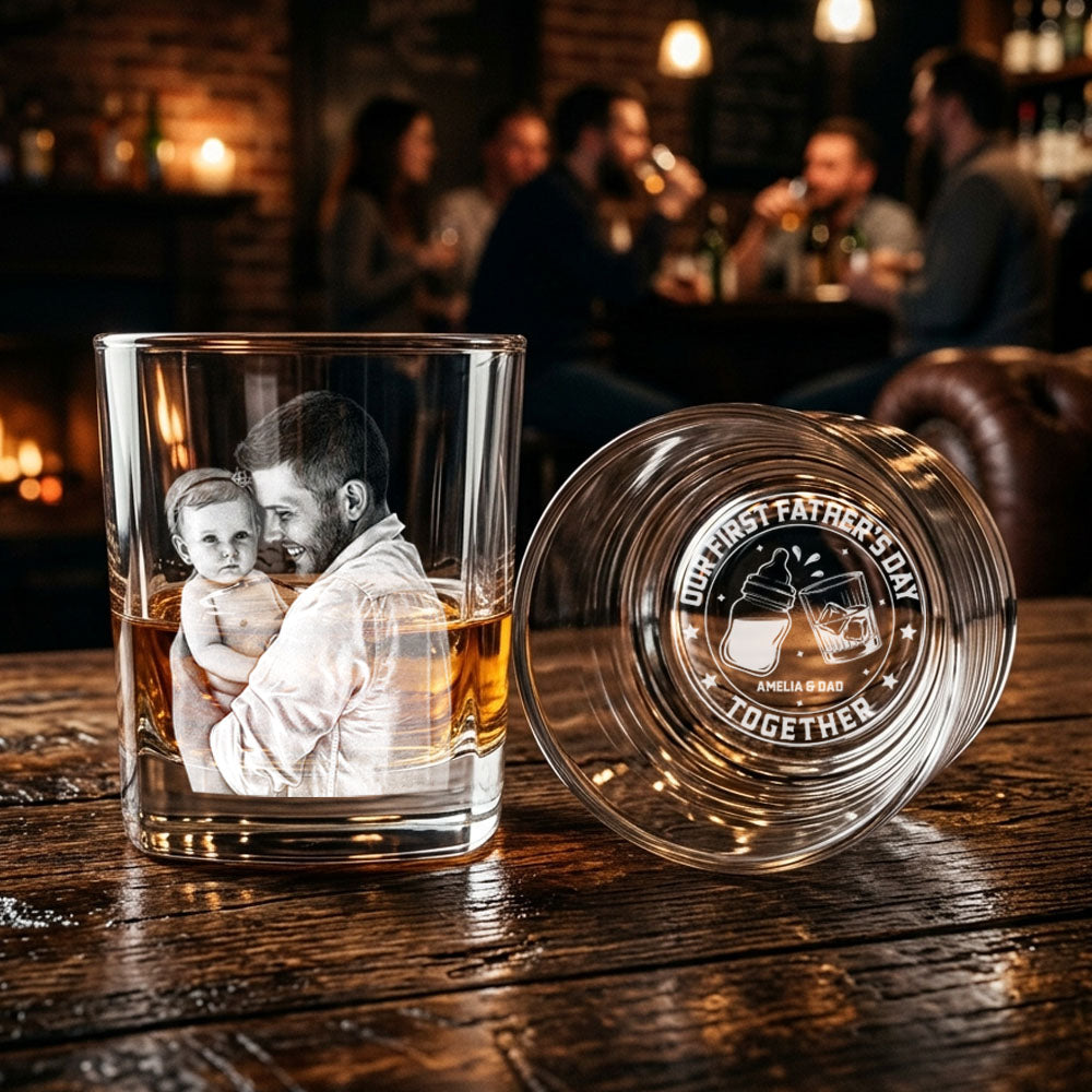 Personalized First Father's Day Whiskey Glass With Photo, New Dad Gift, Daddy Photo with Newborn Gift, Unique Father's Day Gift for New Dad